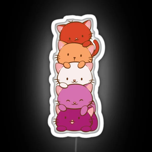 New Orange Lesbian Pride Flag Kawaii Cats RGB Neon Sign