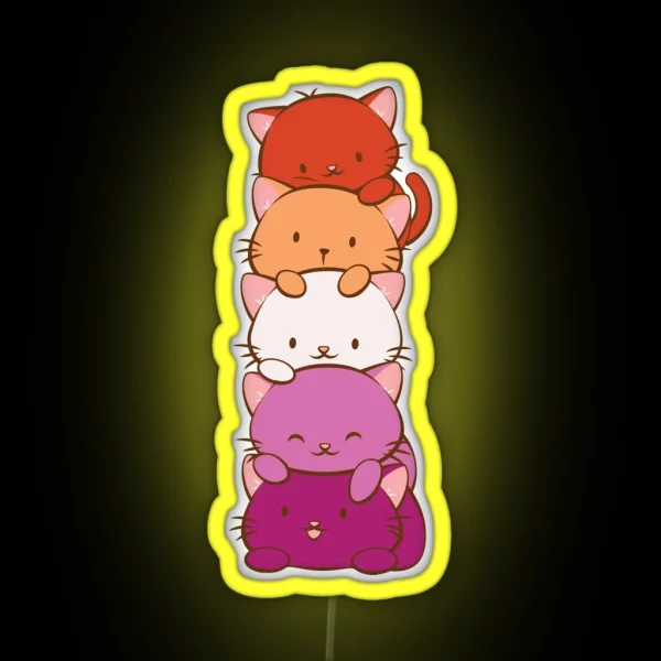 New Orange Lesbian Pride Flag Kawaii Cats RGB Neon Sign