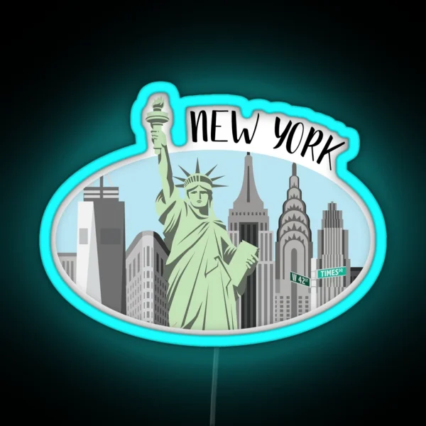 New York City Skyline Illustration RGB Neon Sign