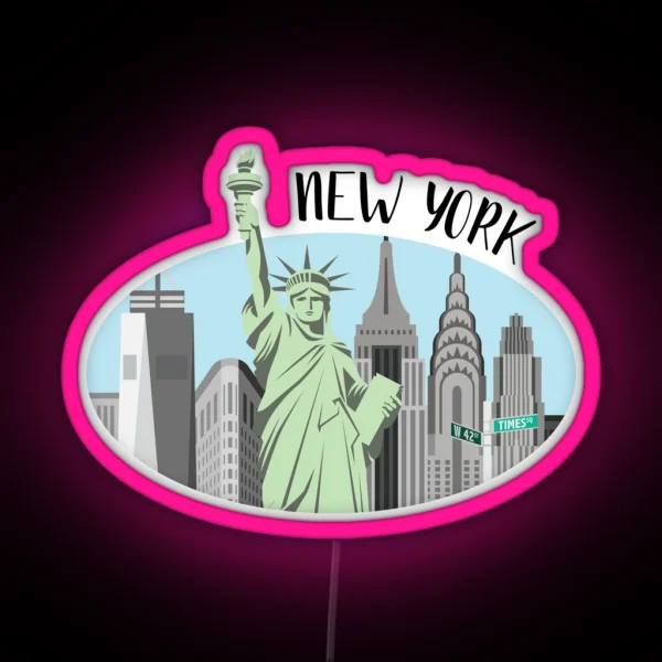 New York City Skyline Illustration RGB Neon Sign