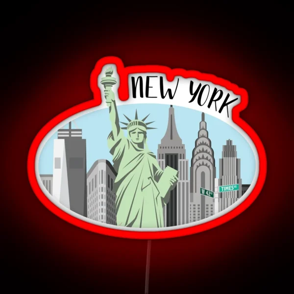 New York City Skyline Illustration RGB Neon Sign