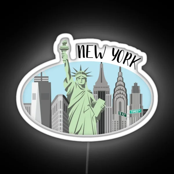 New York City Skyline Illustration RGB Neon Sign