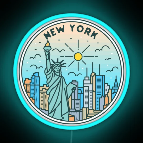 New York NY Illustrated Badge Retro Vintage Nature RGB Neon Sign
