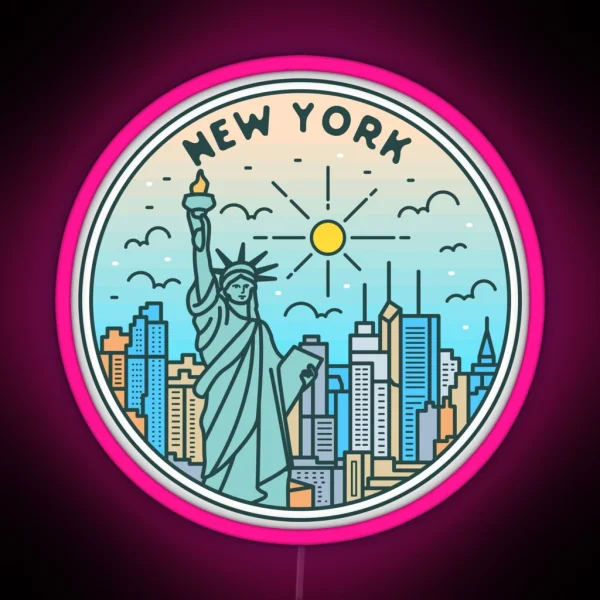 New York NY Illustrated Badge Retro Vintage Nature RGB Neon Sign