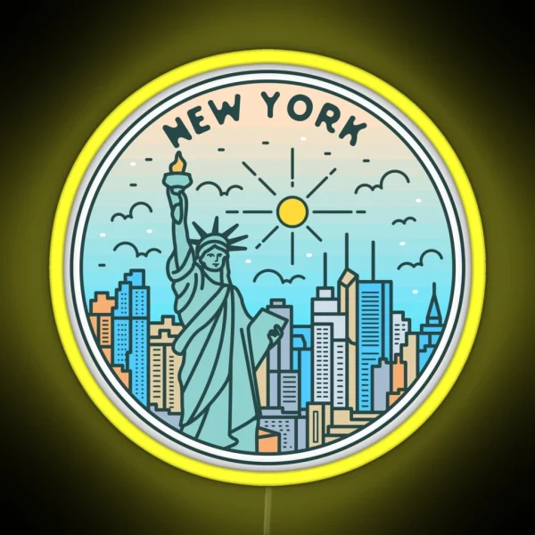 New York NY Illustrated Badge Retro Vintage Nature RGB Neon Sign