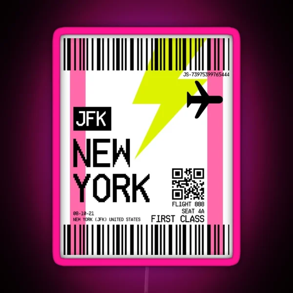 NEW YORK Plane Ticket RGB Neon Sign