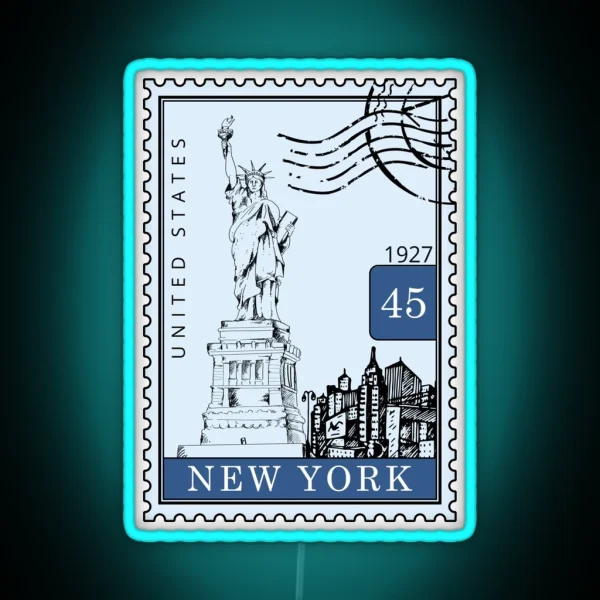 New York Sketch United States USA Postages Stamps Art RGB Neon Sign