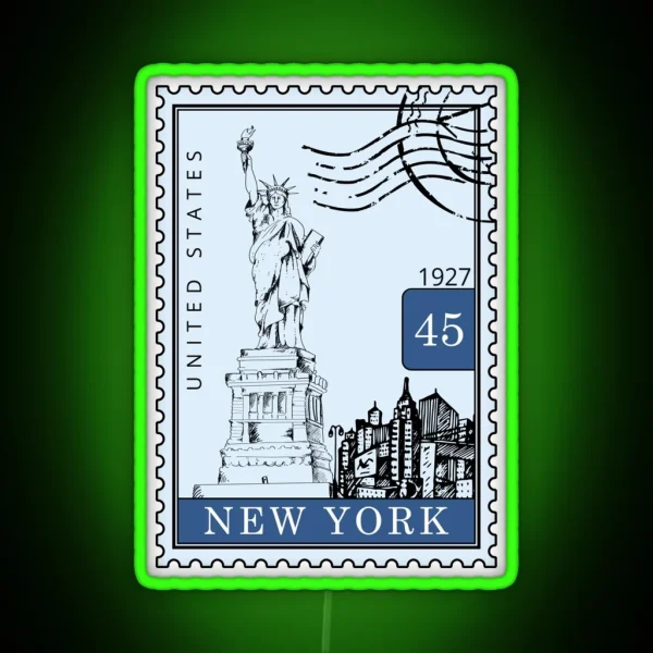New York Sketch United States USA Postages Stamps Art RGB Neon Sign