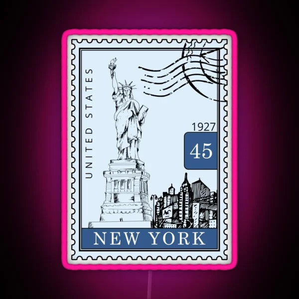 New York Sketch United States USA Postages Stamps Art RGB Neon Sign