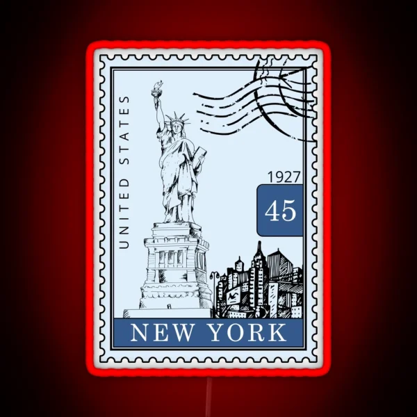 New York Sketch United States USA Postages Stamps Art RGB Neon Sign