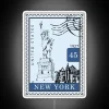 Neon Sign Depicting US Postal Stamps and NYC Landmark