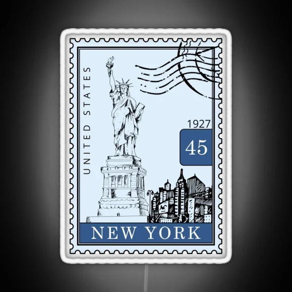 New York Sketch United States USA Postages Stamps Art RGB Neon Sign
