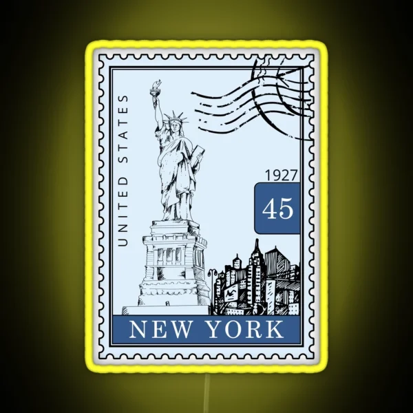 New York Sketch United States USA Postages Stamps Art RGB Neon Sign
