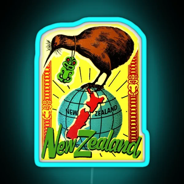 New Zealand Kiwi Vintage Travel Decal RGB Neon Sign