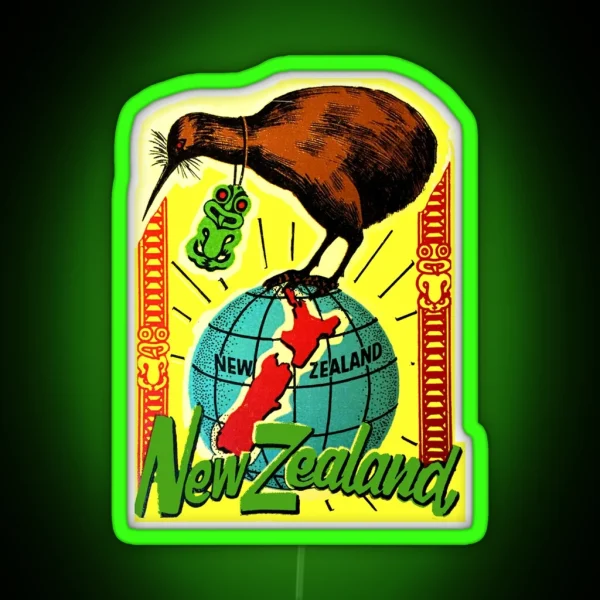 New Zealand Kiwi Vintage Travel Decal RGB Neon Sign