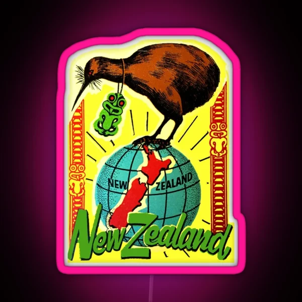 New Zealand Kiwi Vintage Travel Decal RGB Neon Sign