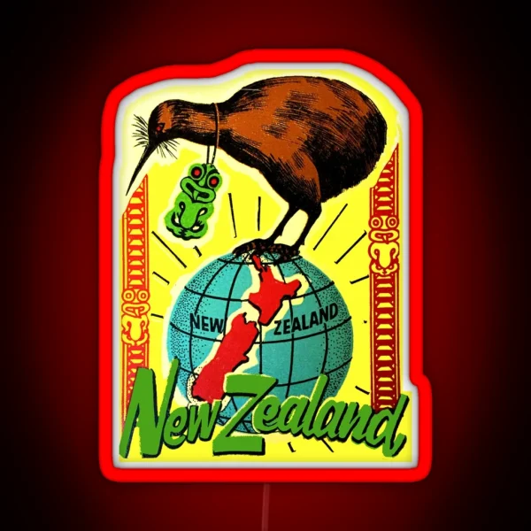 New Zealand Kiwi Vintage Travel Decal RGB Neon Sign