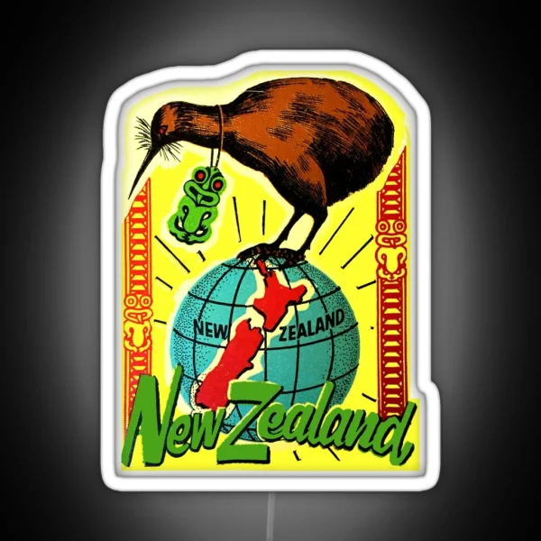 New Zealand Kiwi Vintage Travel Decal RGB Neon Sign