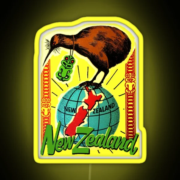 New Zealand Kiwi Vintage Travel Decal RGB Neon Sign