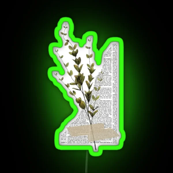 Newspaper Greenery Dark Academia Collage RGB Neon Sign