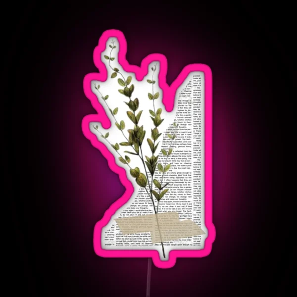 Newspaper Greenery Dark Academia Collage RGB Neon Sign