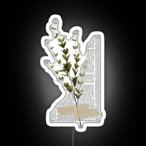 Newspaper Greenery Dark Academia Collage RGB Neon Sign