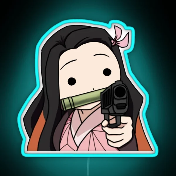 Nezuko With A Gun RGB Neon Sign