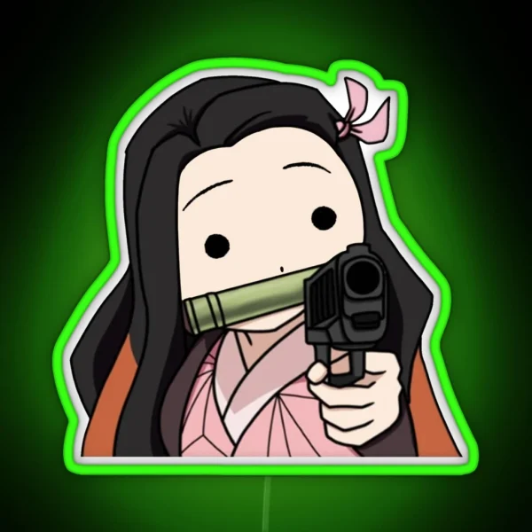 Nezuko With A Gun RGB Neon Sign