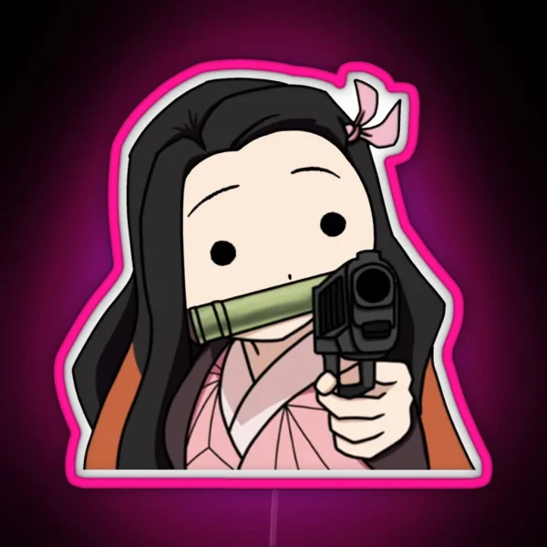 Nezuko With A Gun RGB Neon Sign