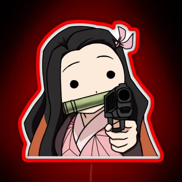 Nezuko With A Gun RGB Neon Sign