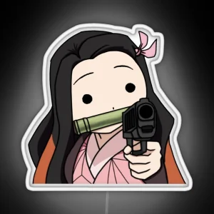 Nezuko With A Gun RGB Neon Sign