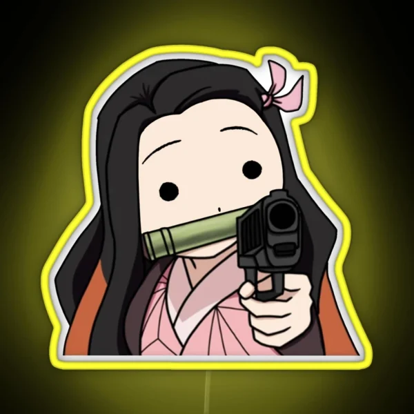 Nezuko With A Gun RGB Neon Sign