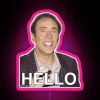 Nicolas Cage's iconic 'HELLO' greeting in vibrant RGB neon style.