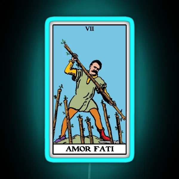 Nietzsche Amor Fati Seven Of Wands Tarot RGB Neon Sign