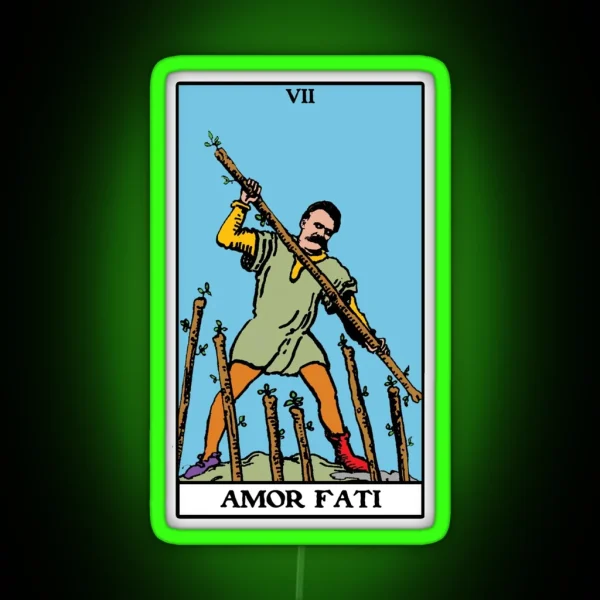 Nietzsche Amor Fati Seven Of Wands Tarot RGB Neon Sign
