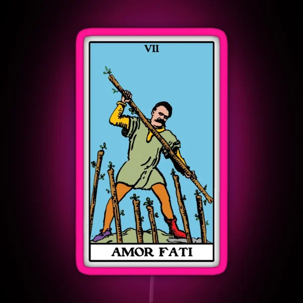 Nietzsche Amor Fati Seven Of Wands Tarot RGB Neon Sign