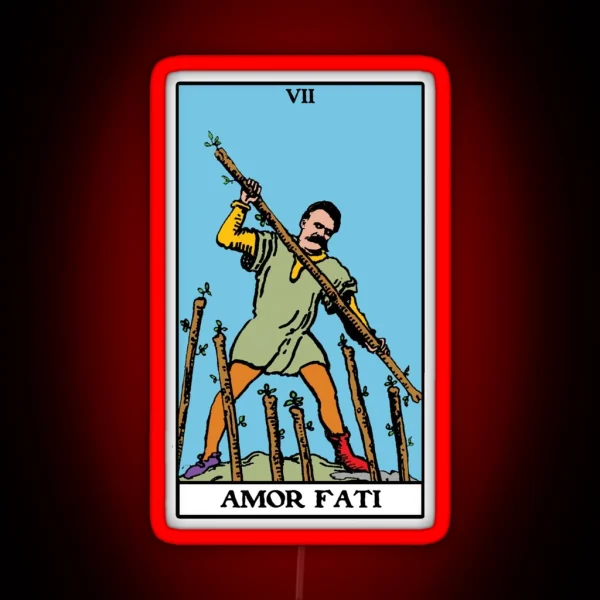 Nietzsche Amor Fati Seven Of Wands Tarot RGB Neon Sign