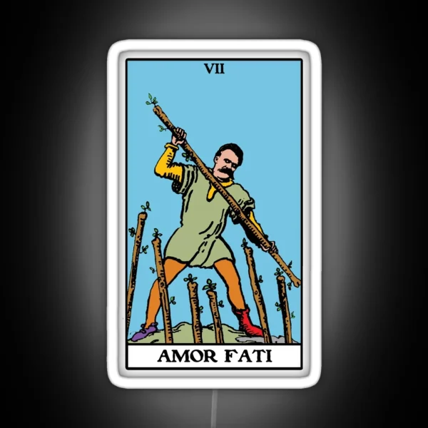 Nietzsche Amor Fati Seven Of Wands Tarot RGB Neon Sign