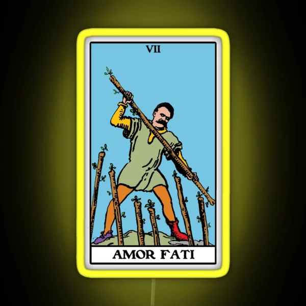 Nietzsche Amor Fati Seven Of Wands Tarot RGB Neon Sign