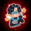 Vibrant Chibi Superheroes Nightwing and Batwing Neon Sign Illumination
