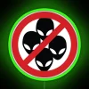 Galaxy-inspired 'No Aliens Allowed' neon sign in bright RGB colors