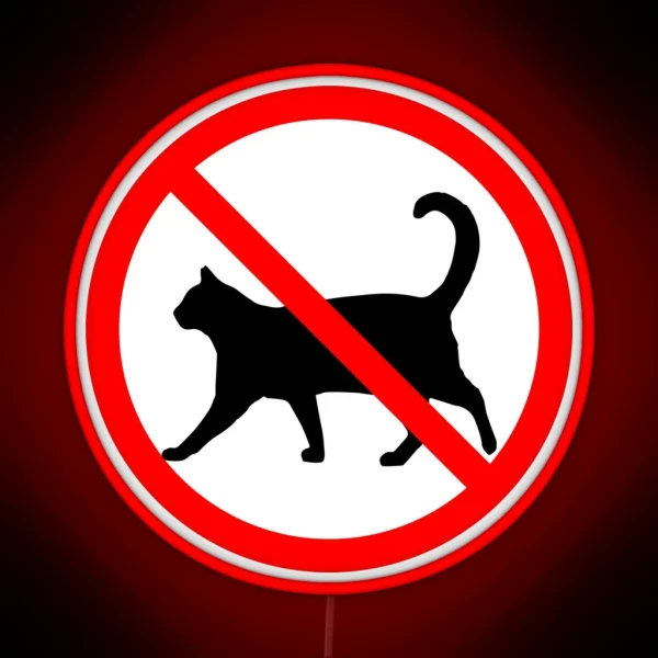 No Cats Allowed Red Circle With Slash Simple Prohibition Sign RGB Neon Sign