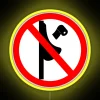 Novelty no paper sign warns against prohibited use restroom