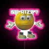 Gaming humor inspired neon sign with No Rizz meme phrase