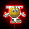 Embracing internet humor with a vibrant 'No Rizz' meme sign.