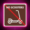 Vibrant NO SCOOTERS ALLOWED neon sign with colorful RGB lighting.