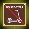 Outdoor NO SCOOTERS ALLOWED warning neon sign with colorful RGB LEDs