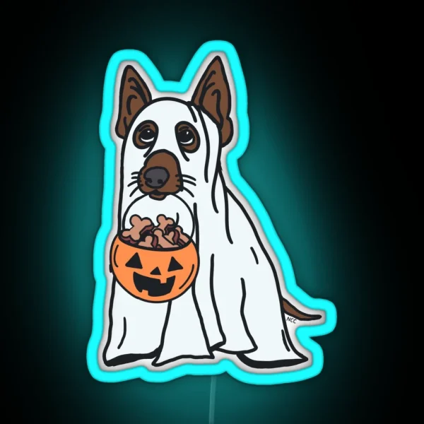 No Tricks Just Treats Ghost Dog Brown RGB Neon Sign
