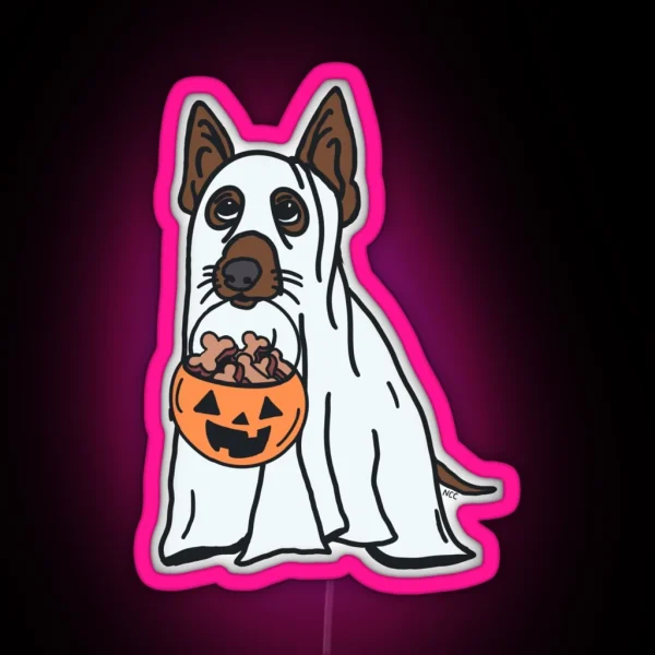 No Tricks Just Treats Ghost Dog Brown RGB Neon Sign