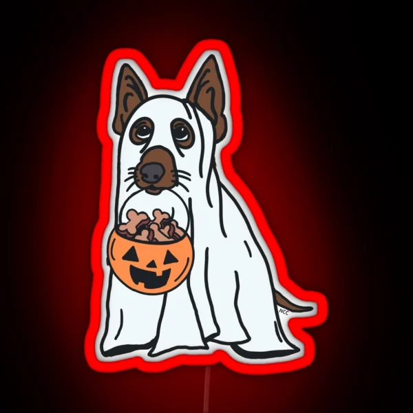 No Tricks Just Treats Ghost Dog Brown RGB Neon Sign